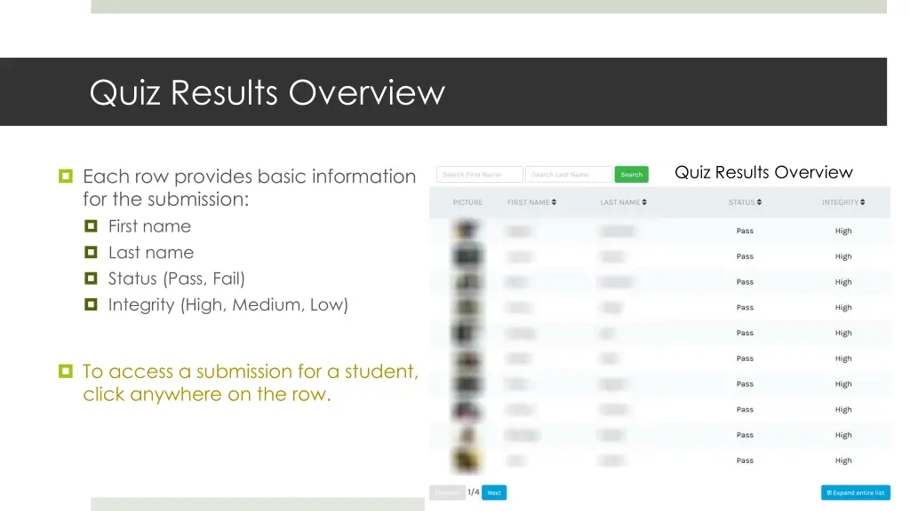 quiz results overview