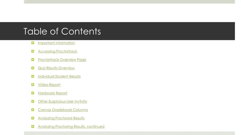 table of contents