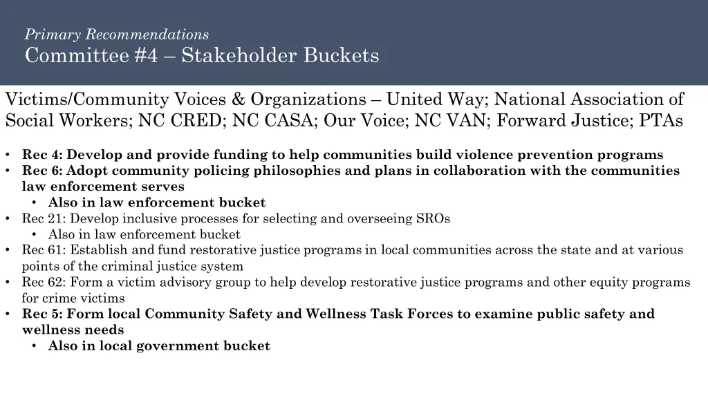 primary recommendations committee 4 stakeholder 2