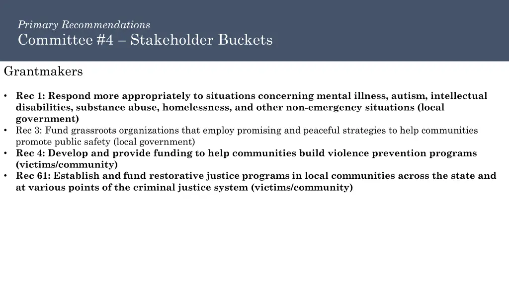 primary recommendations committee 4 stakeholder 3