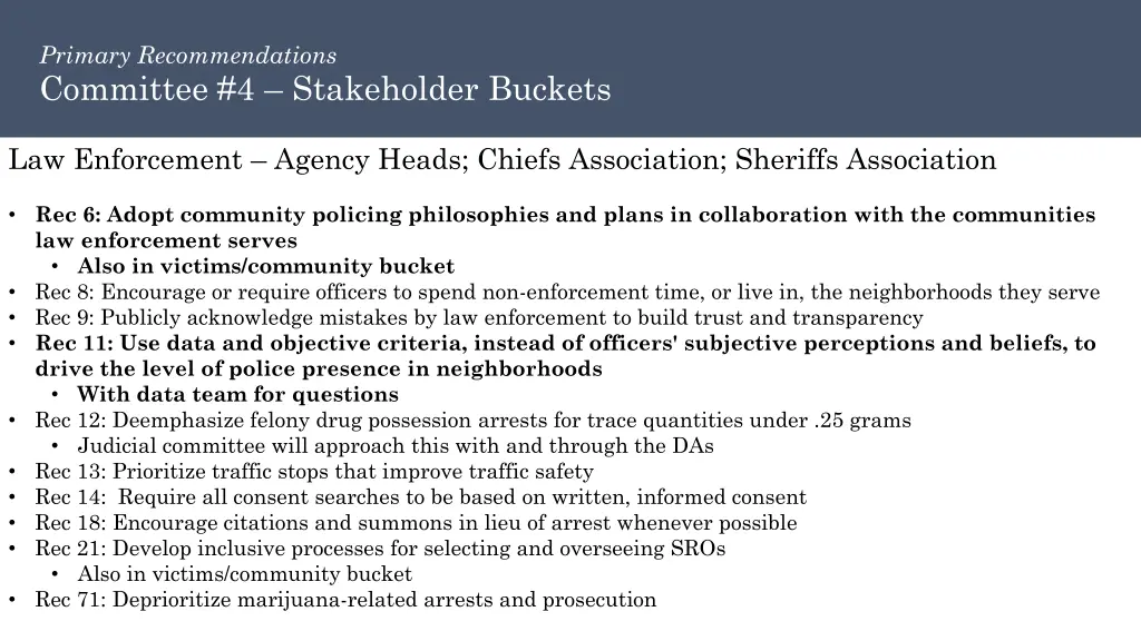 primary recommendations committee 4 stakeholder