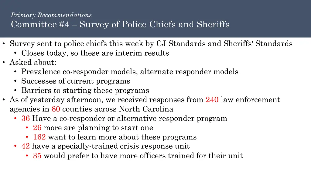 primary recommendations committee 4 survey