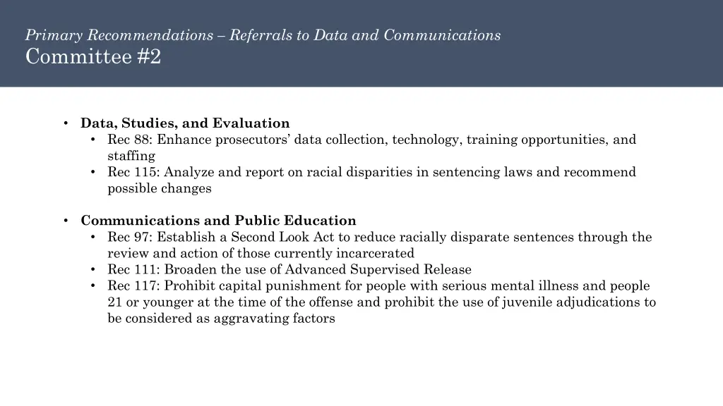 primary recommendations referrals to data