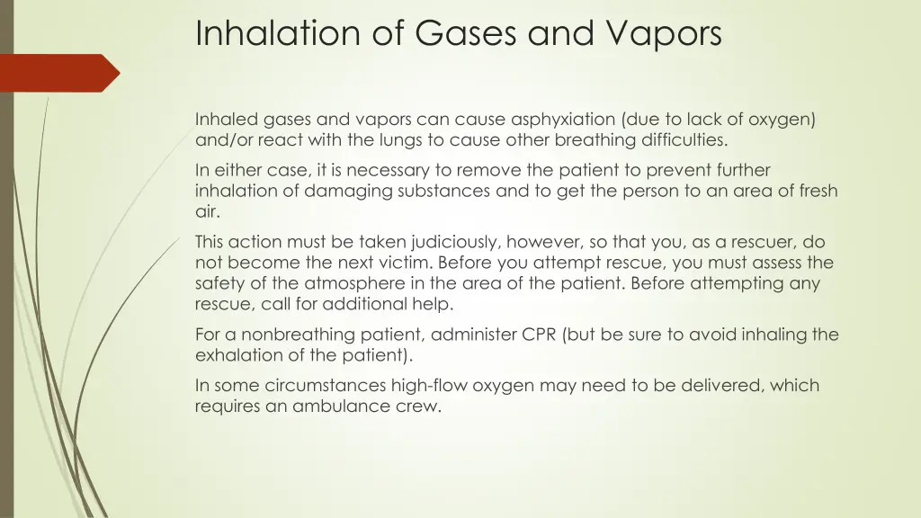 inhalation of gases and vapors