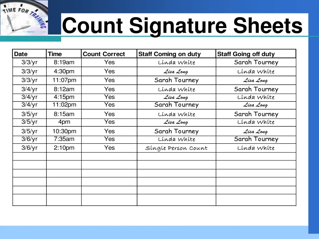 company logo count signature sheets