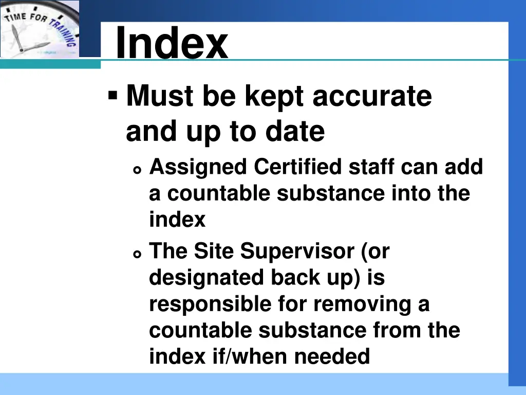 company logo index must be kept accurate