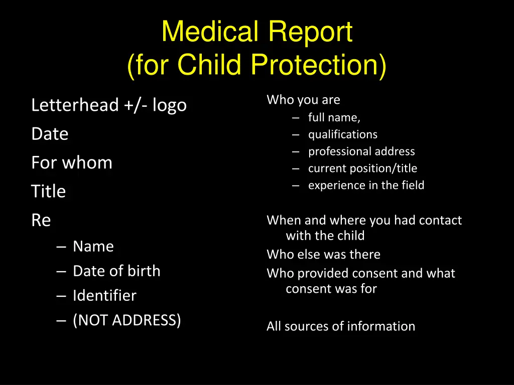 medical report for child protection