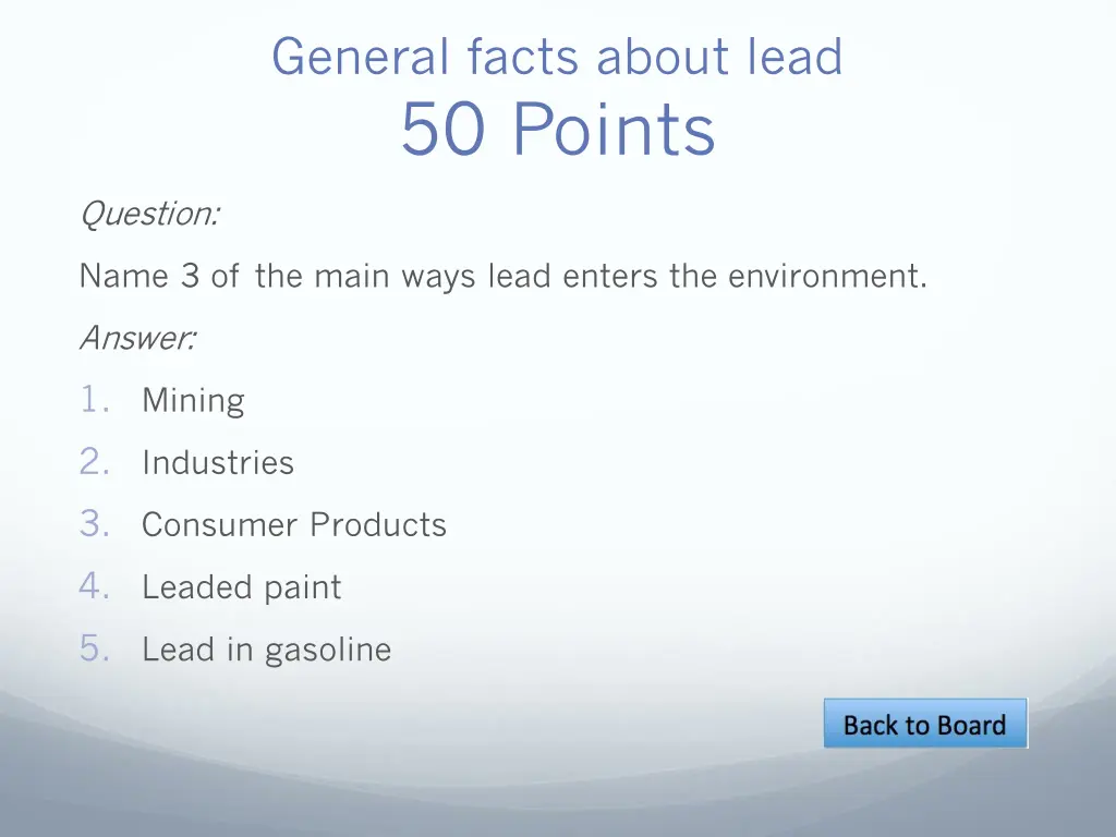 general facts about lead 50 points