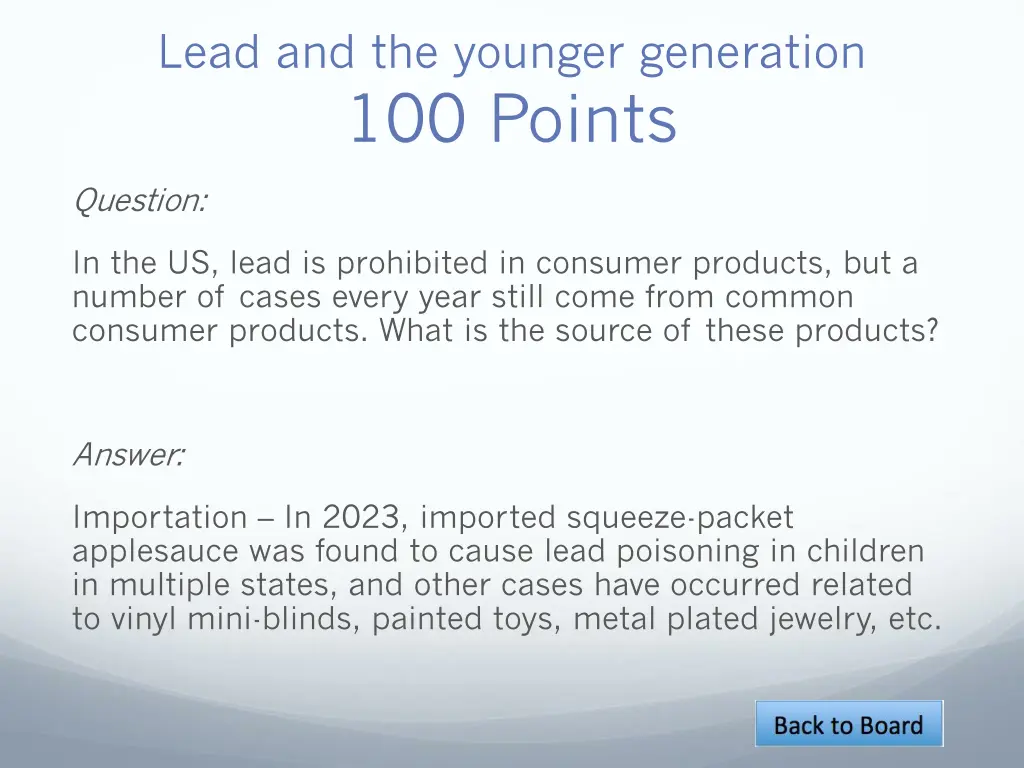 lead and the younger generation 100 points