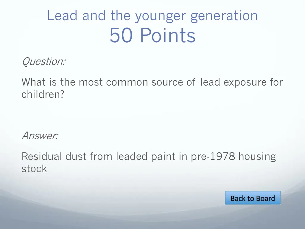 lead and the younger generation 50 points
