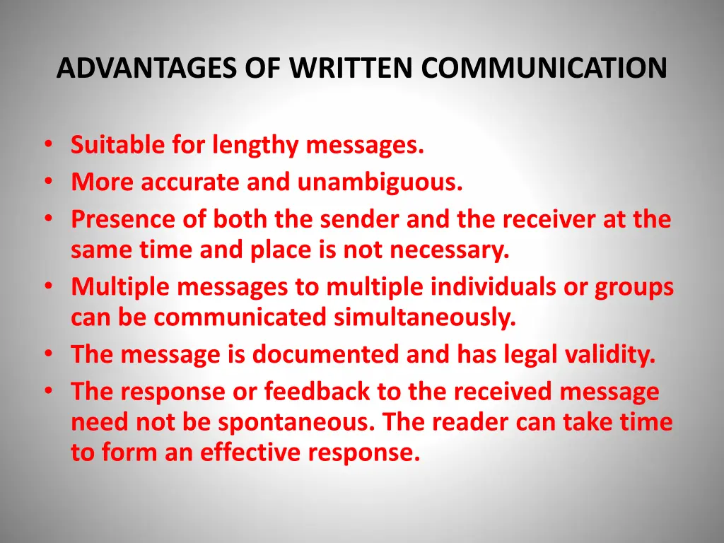advantages of written communication