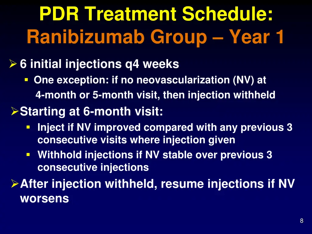 pdr treatment schedule ranibizumab group year 1