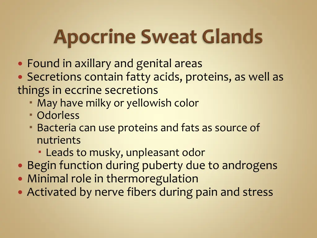 found in axillary and genital areas secretions
