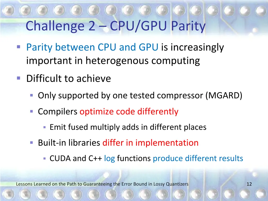 challenge 2 cpu gpu parity