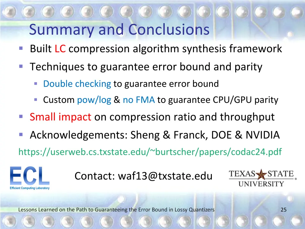 summary and conclusions built lc compression