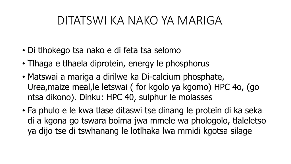 ditatswi ka nako ya mariga
