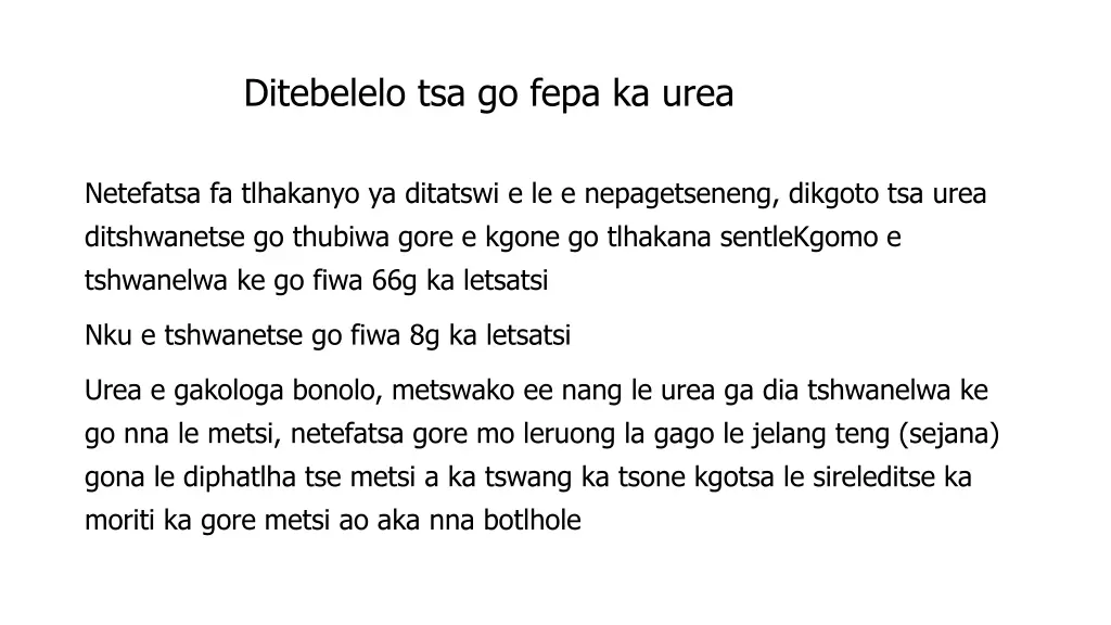 ditebelelo tsa go fepa ka urea