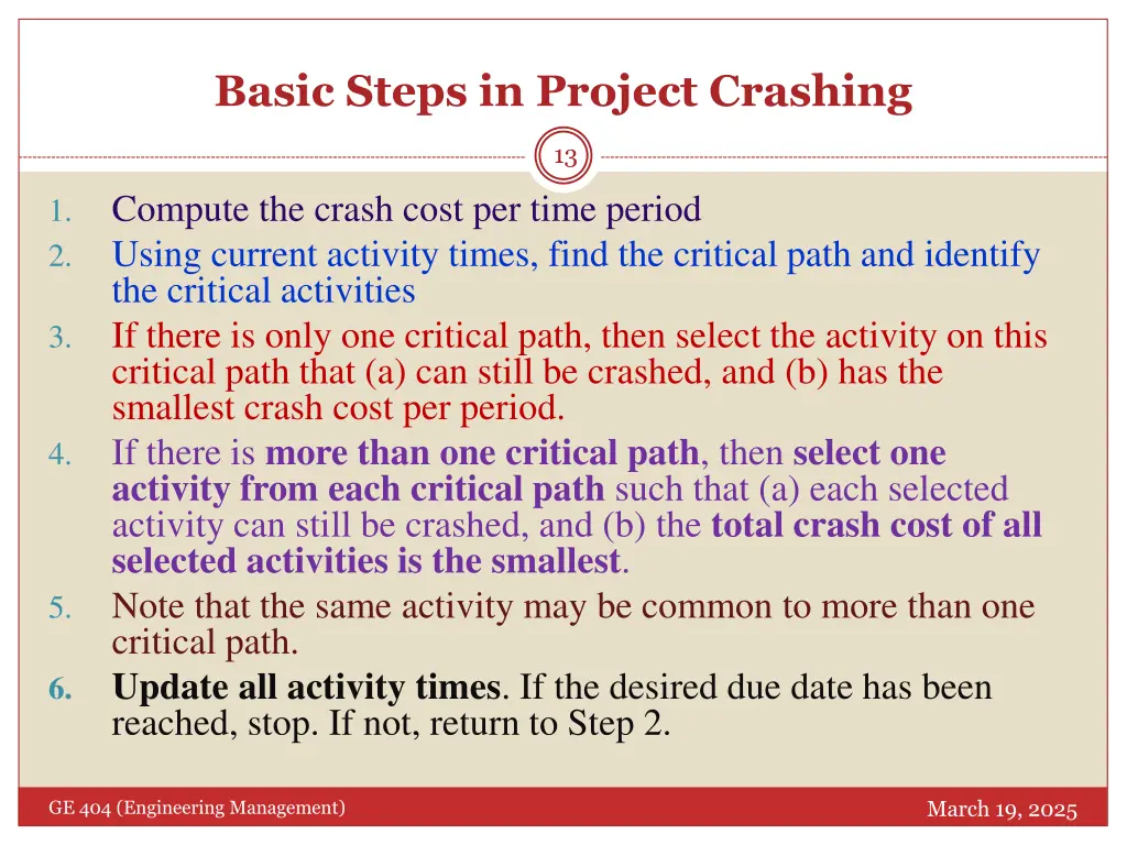 basic steps in project crashing