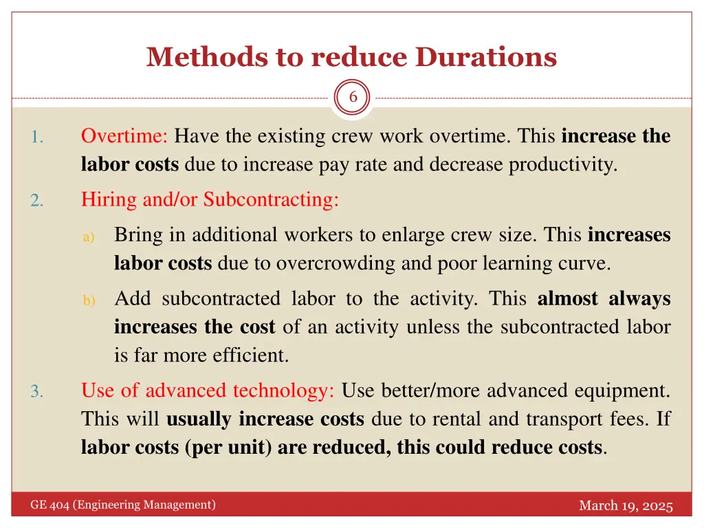 methods to reduce durations