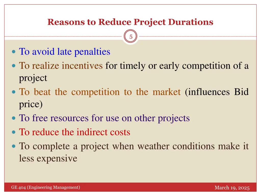 reasons to reduce project durations