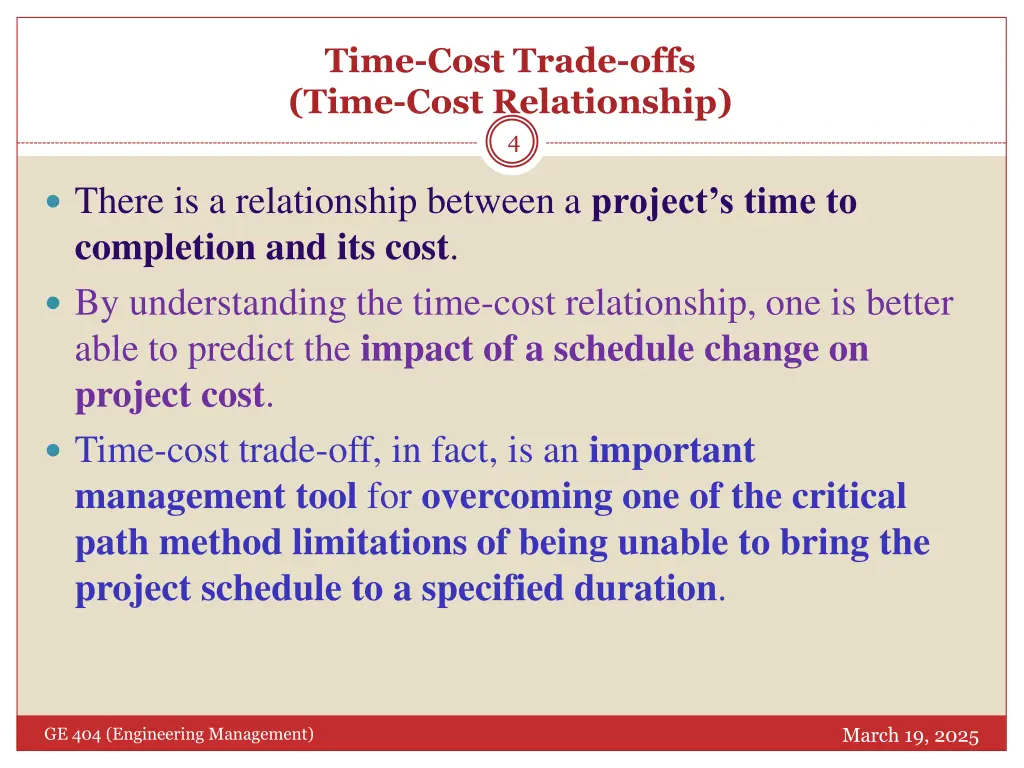 time cost trade offs time cost relationship 4