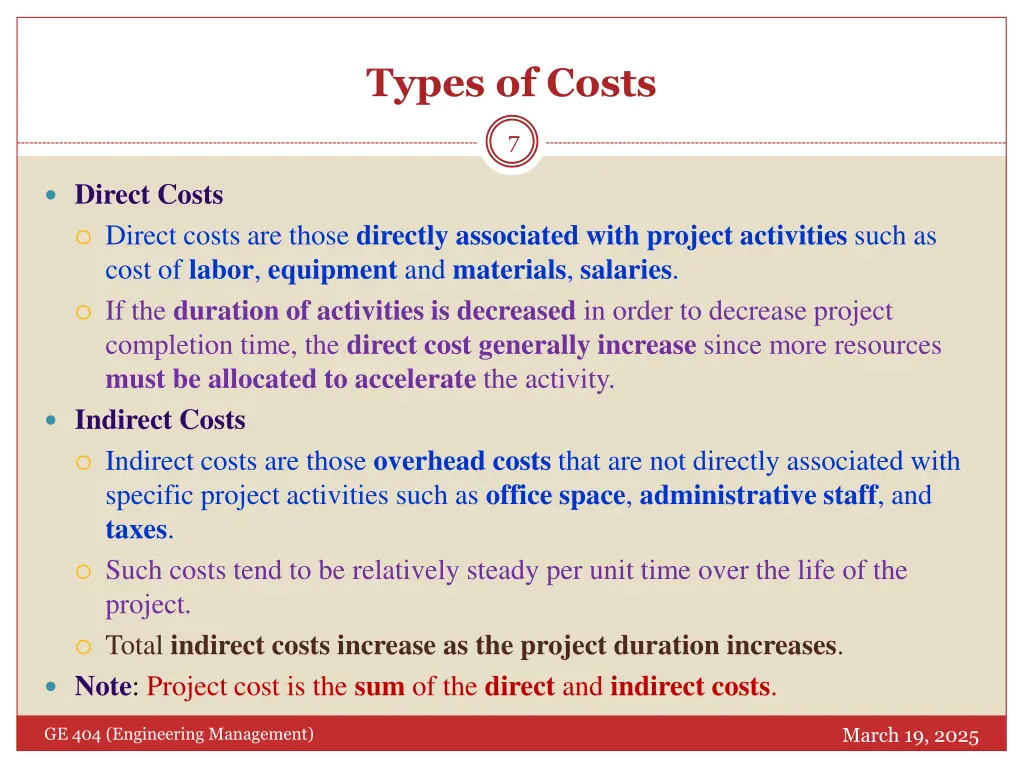 types of costs