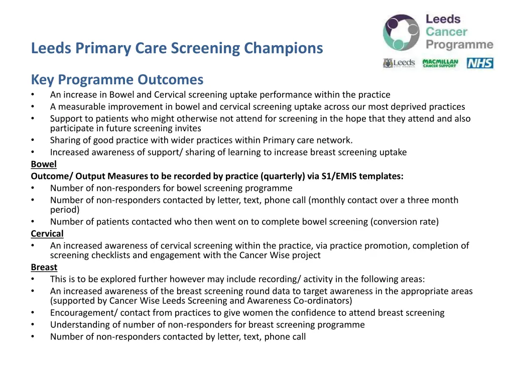 leeds primary care screening champions 2