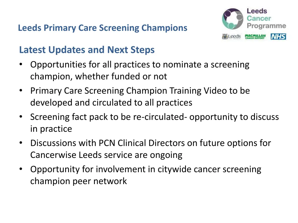 leeds primary care screening champions 3