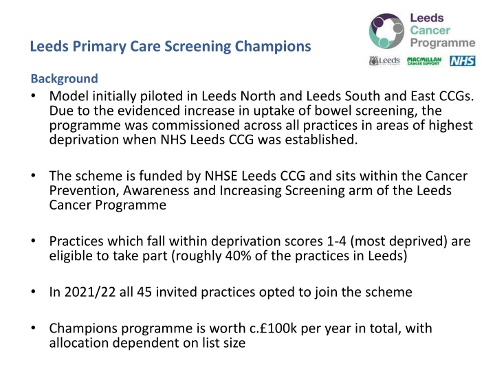 leeds primary care screening champions