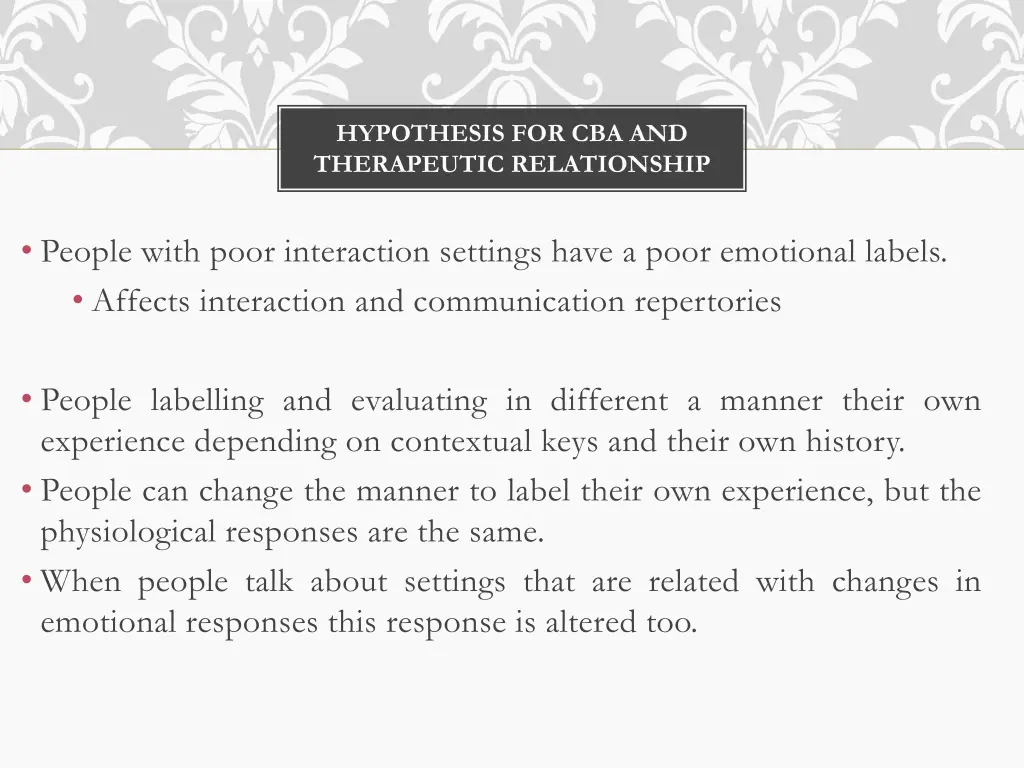hypothesis for cba and therapeutic relationship