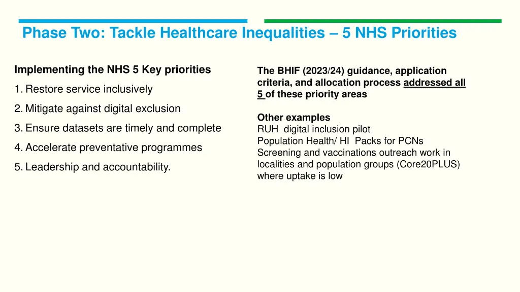 phase two tackle healthcare inequalities