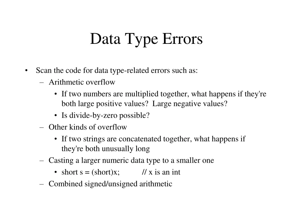 data type errors