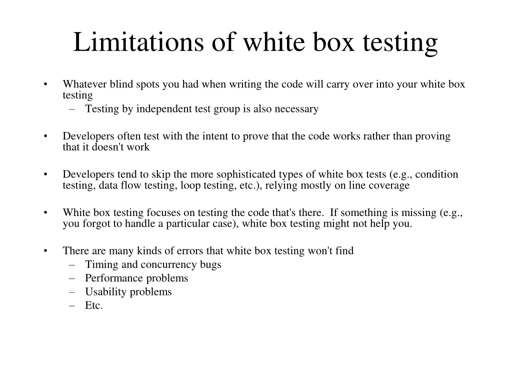 limitations of white box testing