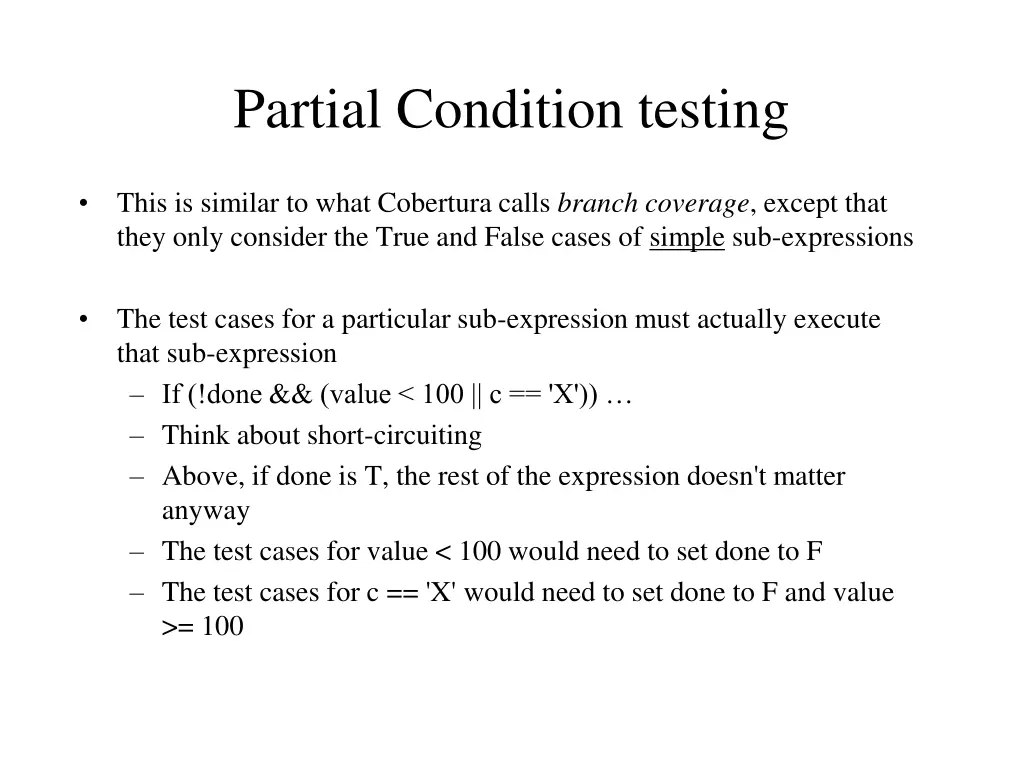 partial condition testing 1