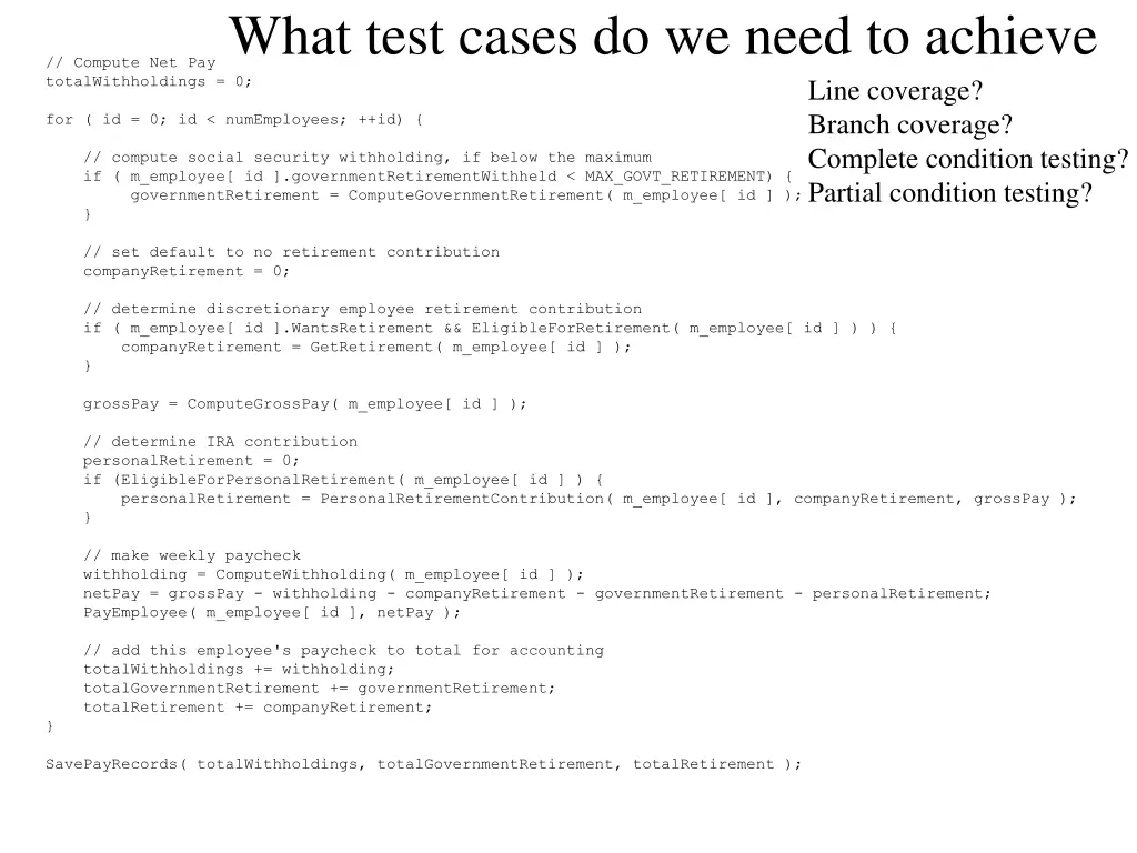 what test cases do we need to achieve