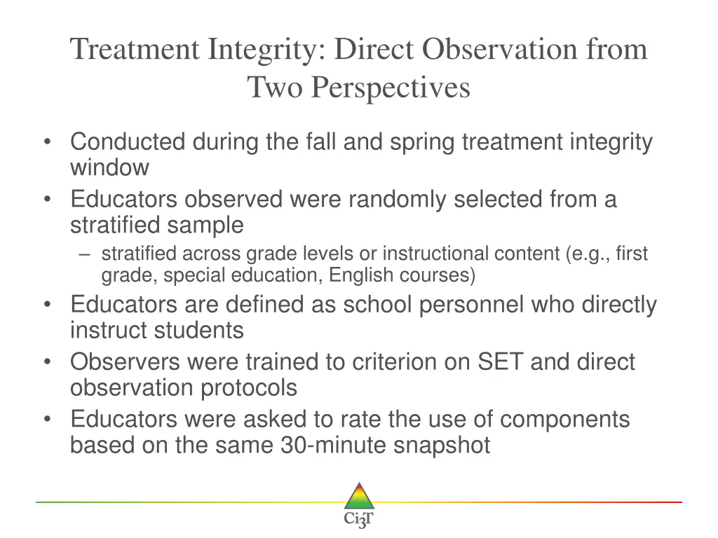 treatment integrity direct observation from