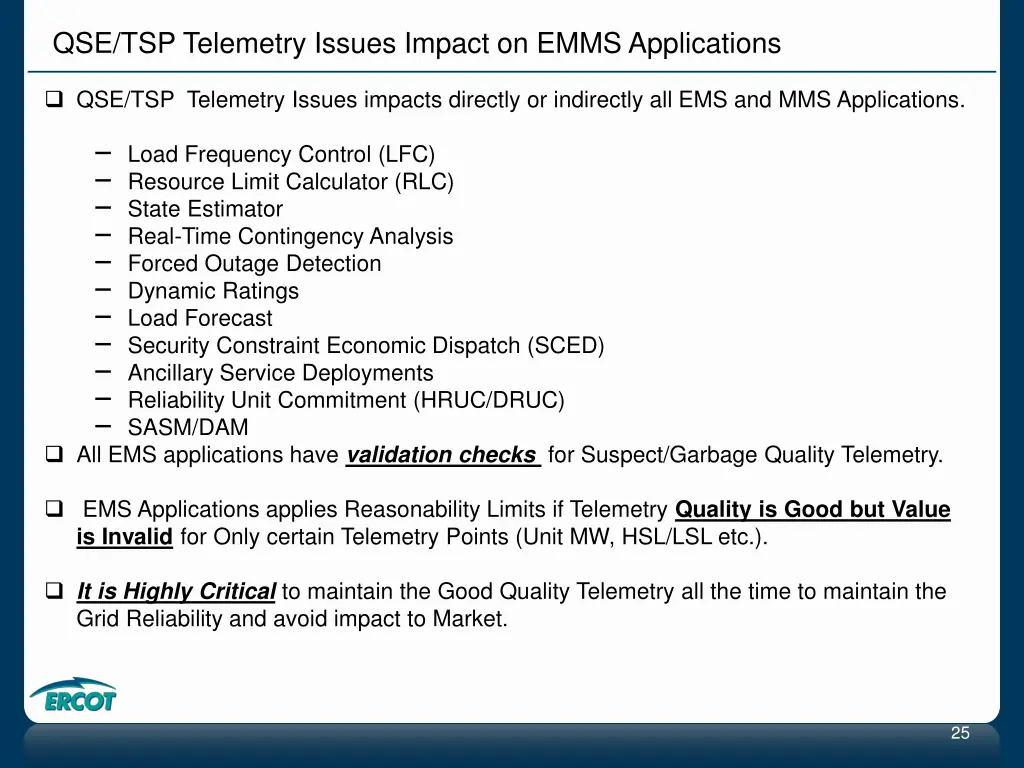 qse tsp telemetry issues impact on emms 1