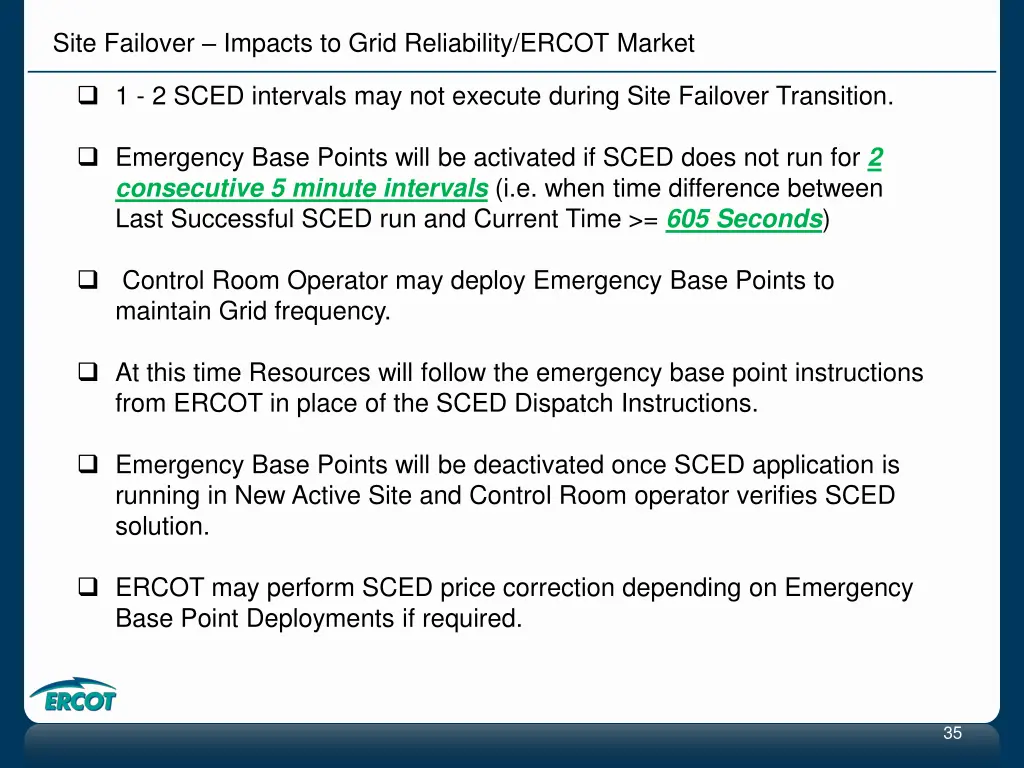 site failover impacts to grid reliability ercot