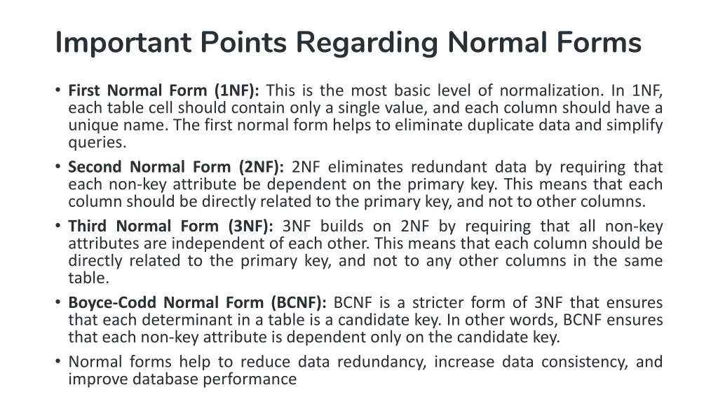 important points regarding normal forms