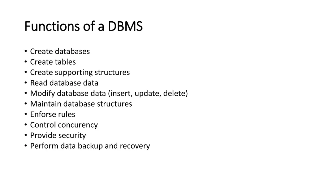 functions of a dbms functions of a dbms