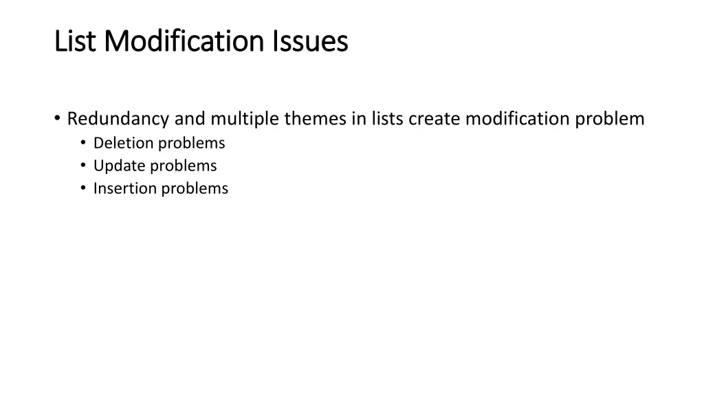 list modification issues list modification issues