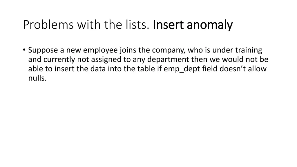 problems with the lists insert anomaly