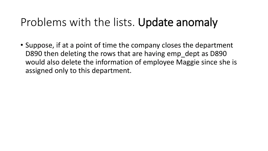 problems with the lists update anomaly 1