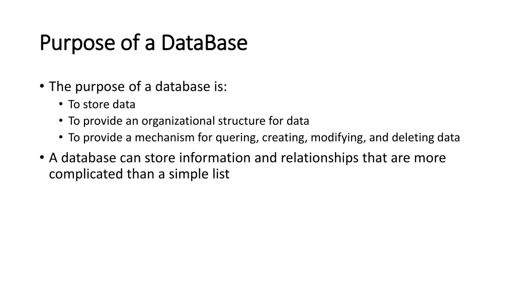 purpose of a purpose of a database