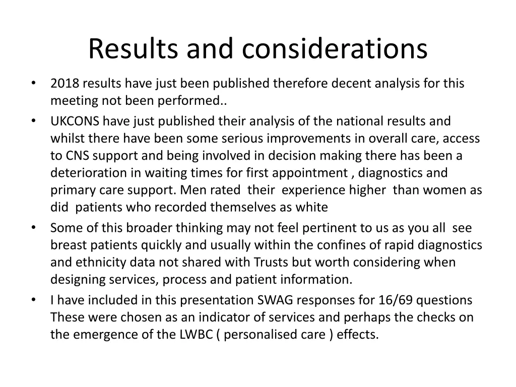 results and considerations