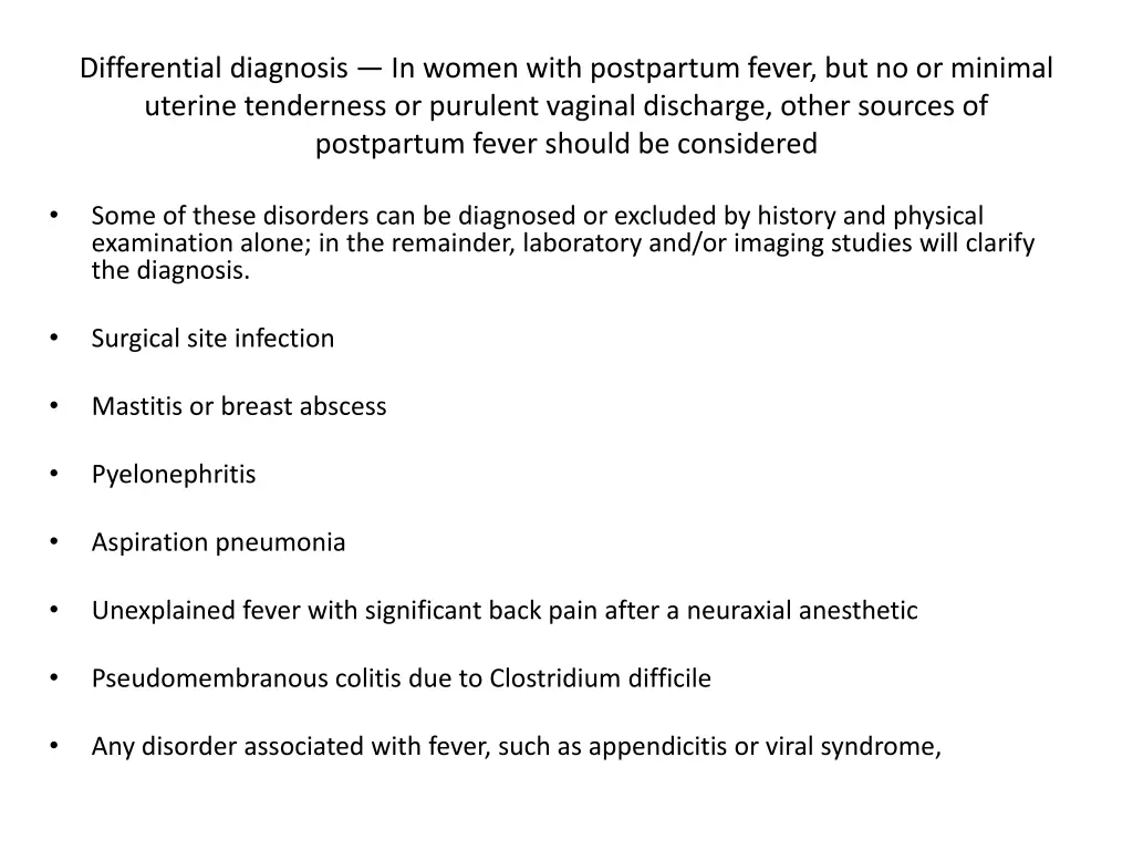 differential diagnosis in women with postpartum