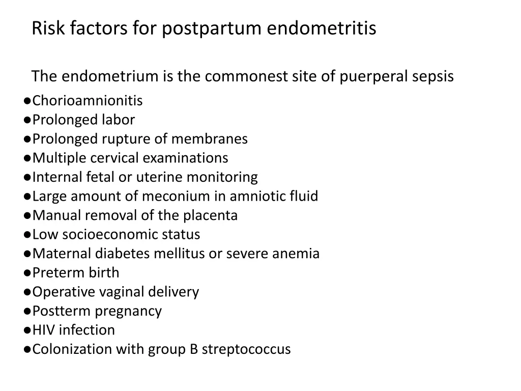 risk factors for postpartum endometritis