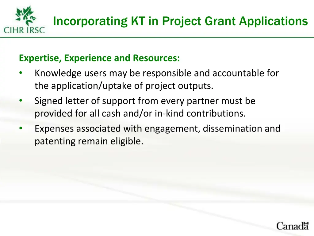 incorporating kt in project grant applications