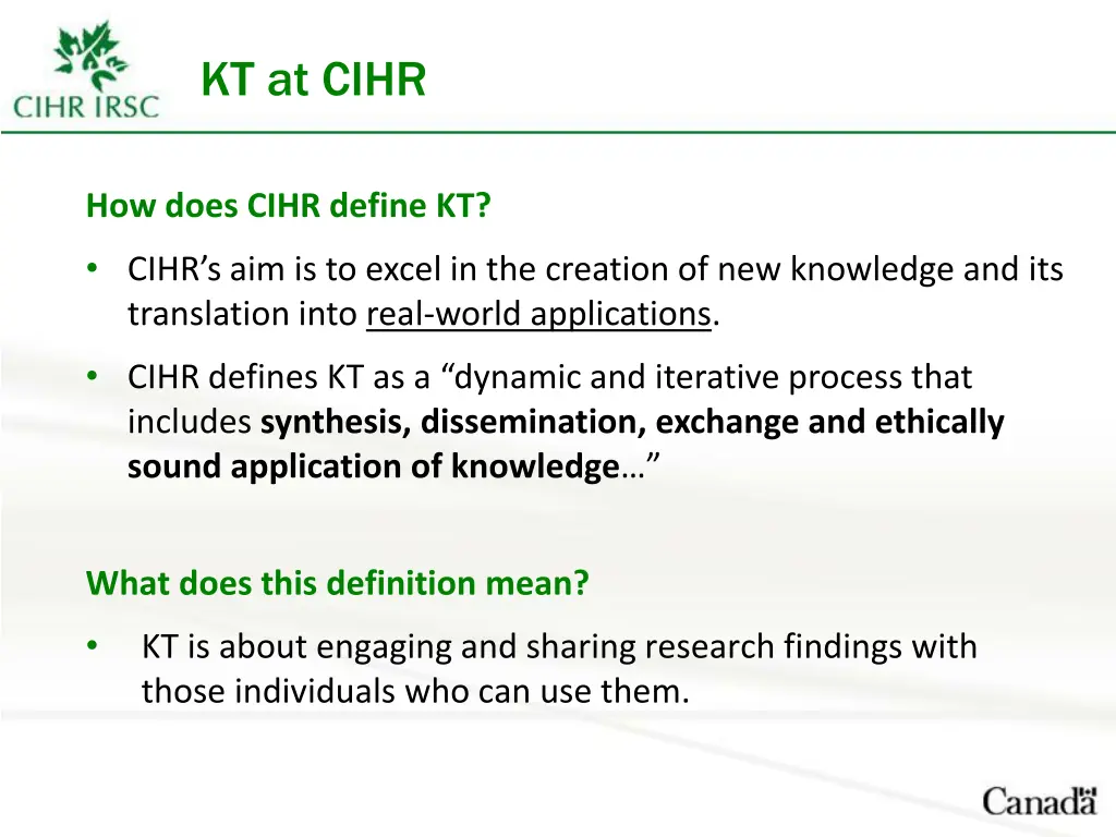 kt at cihr