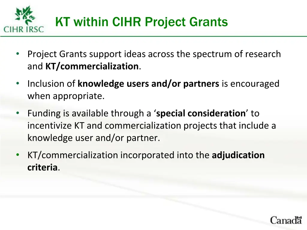 kt within cihr project grants